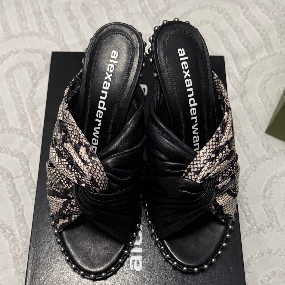 Alexander Wang Black and Snake Print Mules